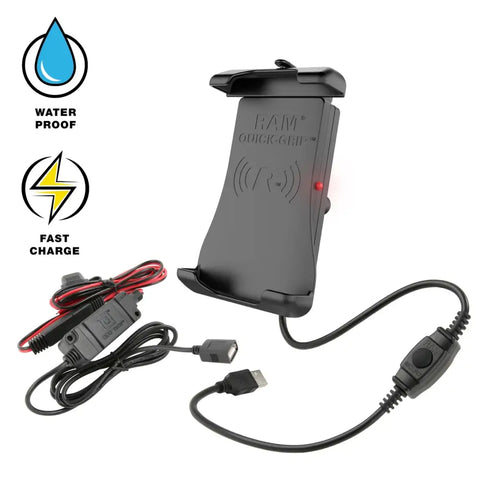 Base para Teléfono RAM Mounts Quick Grip con Carga Inalámbrica, Arnés Incluido