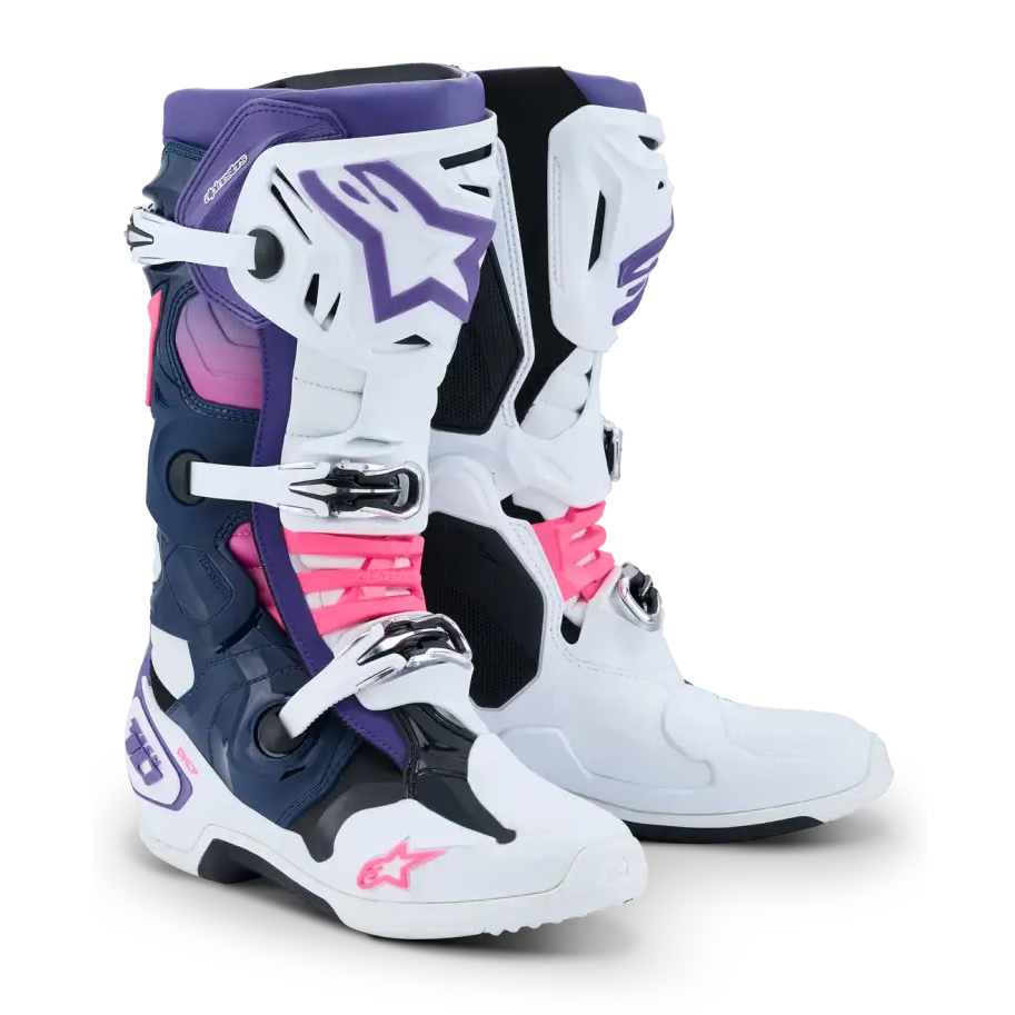 Botas Alpinestars Tech 10 White/Violet/Navy/Blue/Pink Fluo