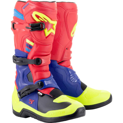 Botas Alpinestars Tech 3 Bright Red/Dark Blue/Yellow Fluo