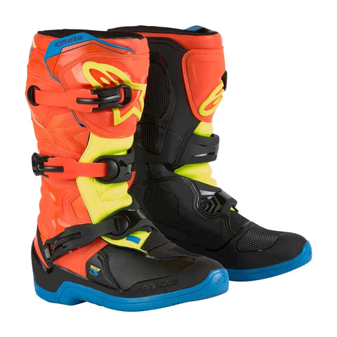 Botas Alpinestars Tech 3S Youth para Niño Orange Fluo/Enamel Blue/Yellow Fluo