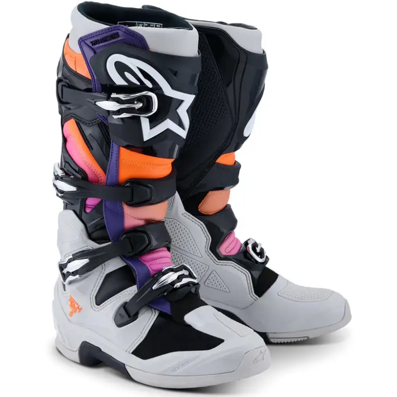 Botas Alpinestars Tech 7 Black/Light Gray/Orange Fluo/Magenta