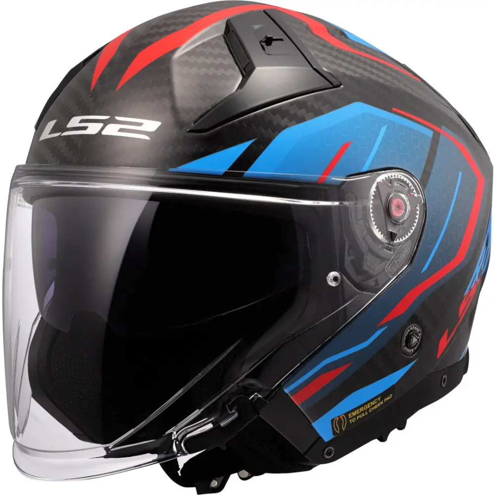 Casco Abierto LS2 OF603 Infinity II Carbon Urus blue/red