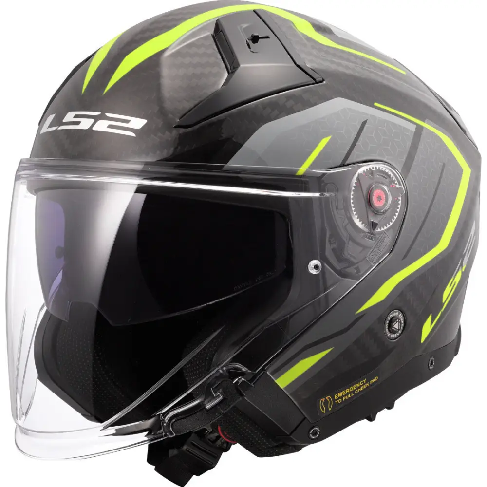 Casco Abierto LS2 OF603 Infinity II Carbon Urus neon yellow