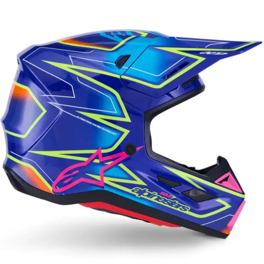 Casco Alpinestars S-M7 Cast Blue/Pink/Yellow Fluo Glossy