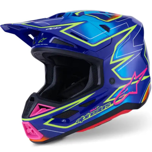 Casco Alpinestars S-M7 Cast Blue/Pink/Yellow Fluo Glossy