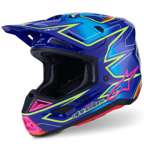 Casco Alpinestars S-M7 Cast, Blue/Pink/Yellow Fluo Glossy