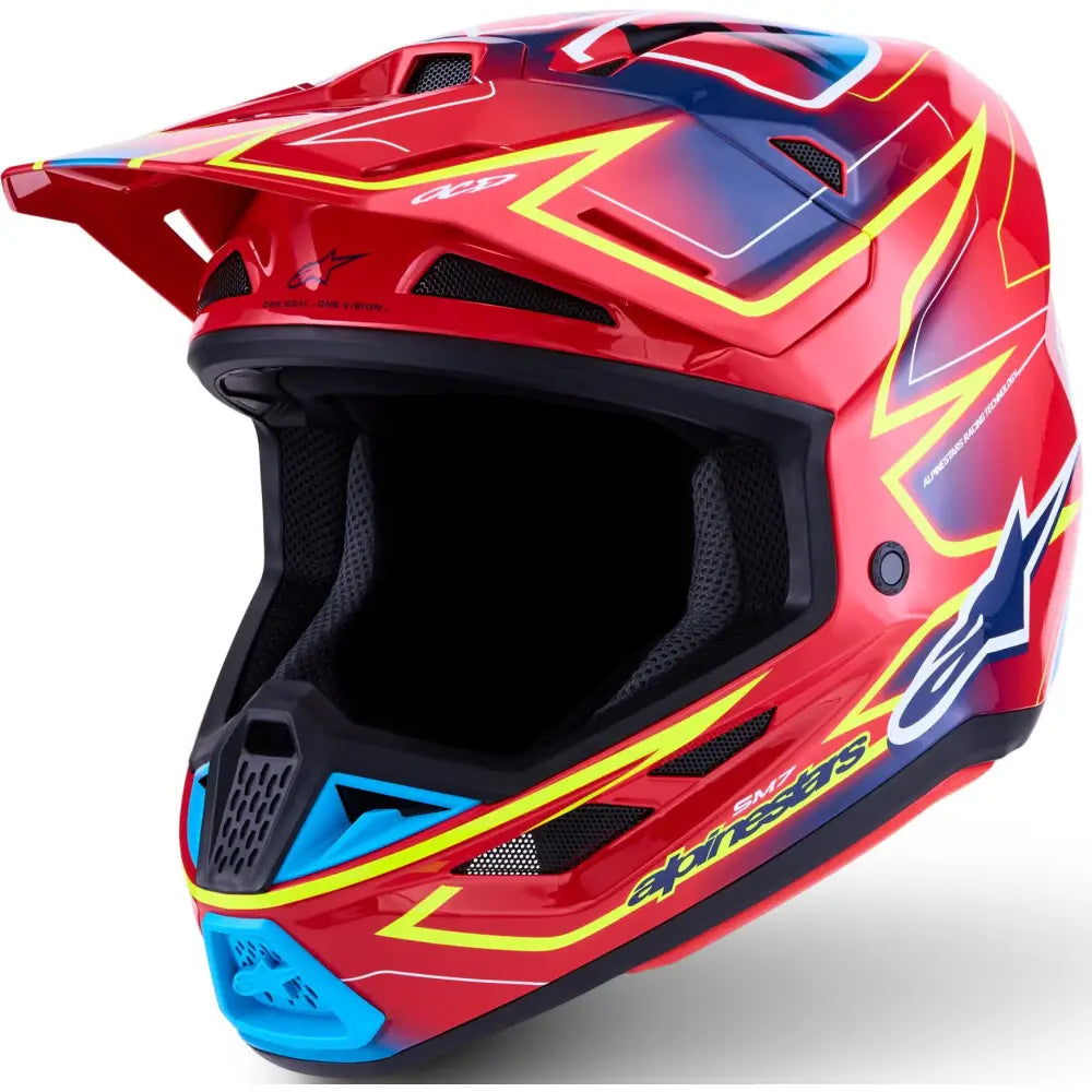 Casco Alpinestars S-M7 Cast Red/Yellow Fluo/Blue Glossy