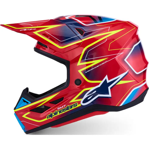 Casco Alpinestars S-M7 Cast Red/Yellow Fluo/Blue Glossy