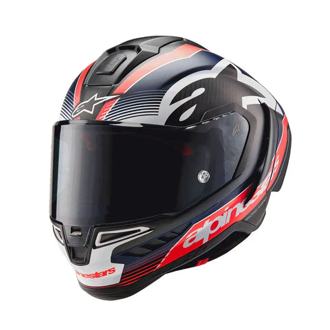 Casco Alpinestars Supertech R10 Team Black/Carbon Red Fluo/Blue Matte