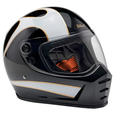 Casco Biltwell Lane Splitter ECE 22.06, Gloss Black/White Flames