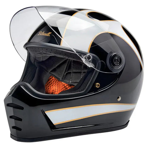 Casco Biltwell Lane Splitter ECE 22.06, Gloss Black/White Flames