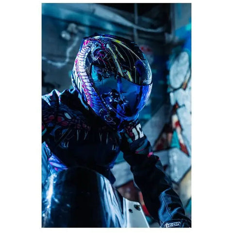 Casco Icon Threshold Synthwave Lazer Cobra Blue