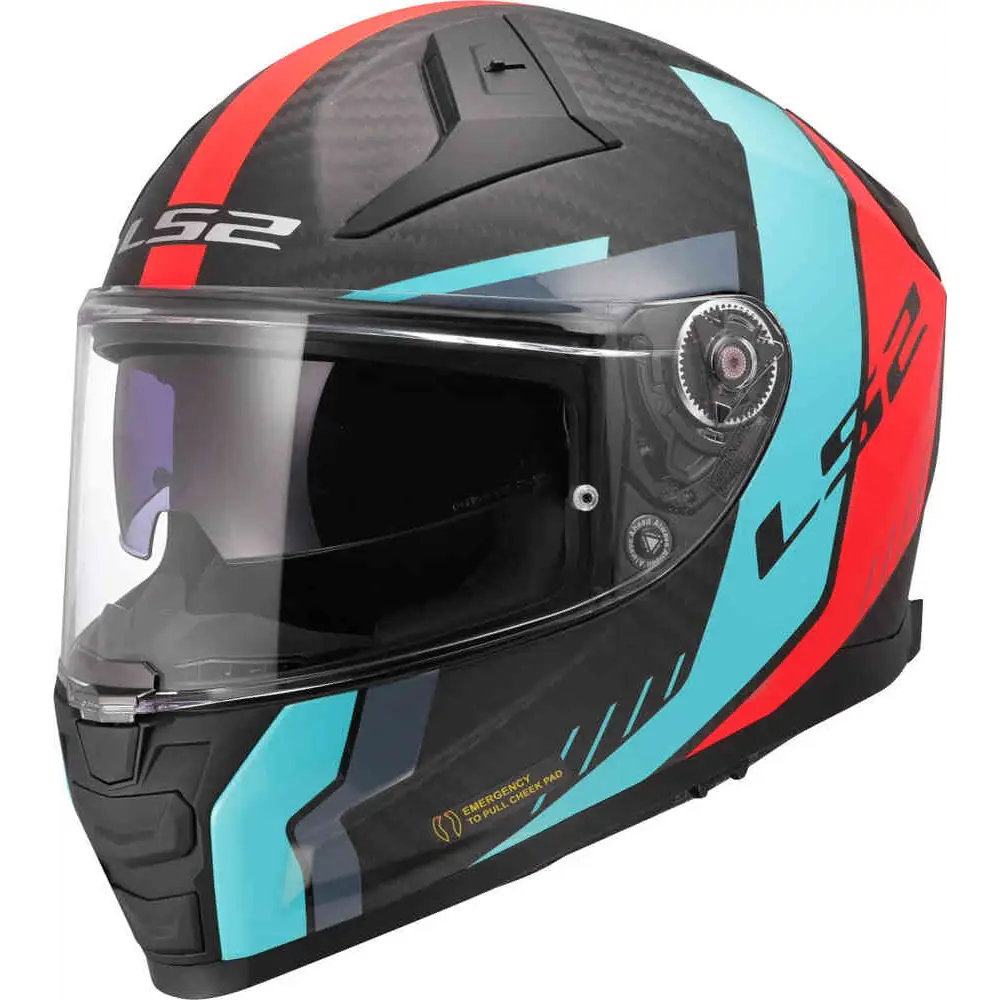 Casco LS2 FF811 Vector ll Carbon Grid Red Matt/Turquoise