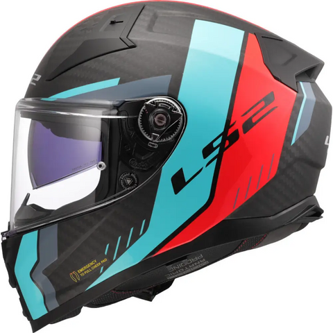 Casco LS2 FF811 Vector ll Carbon Grid Red Matt/Turquoise