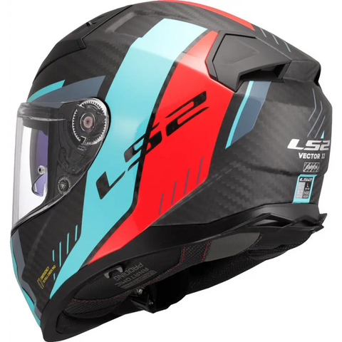 Casco LS2 FF811 Vector ll Carbon Grid Red Matt/Turquoise