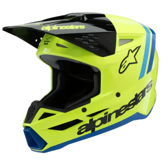 Casco para Niño Alpinestars SM3 Youth ECE06/DOT Radium Yellow Fluo/Black/Blue Glossy