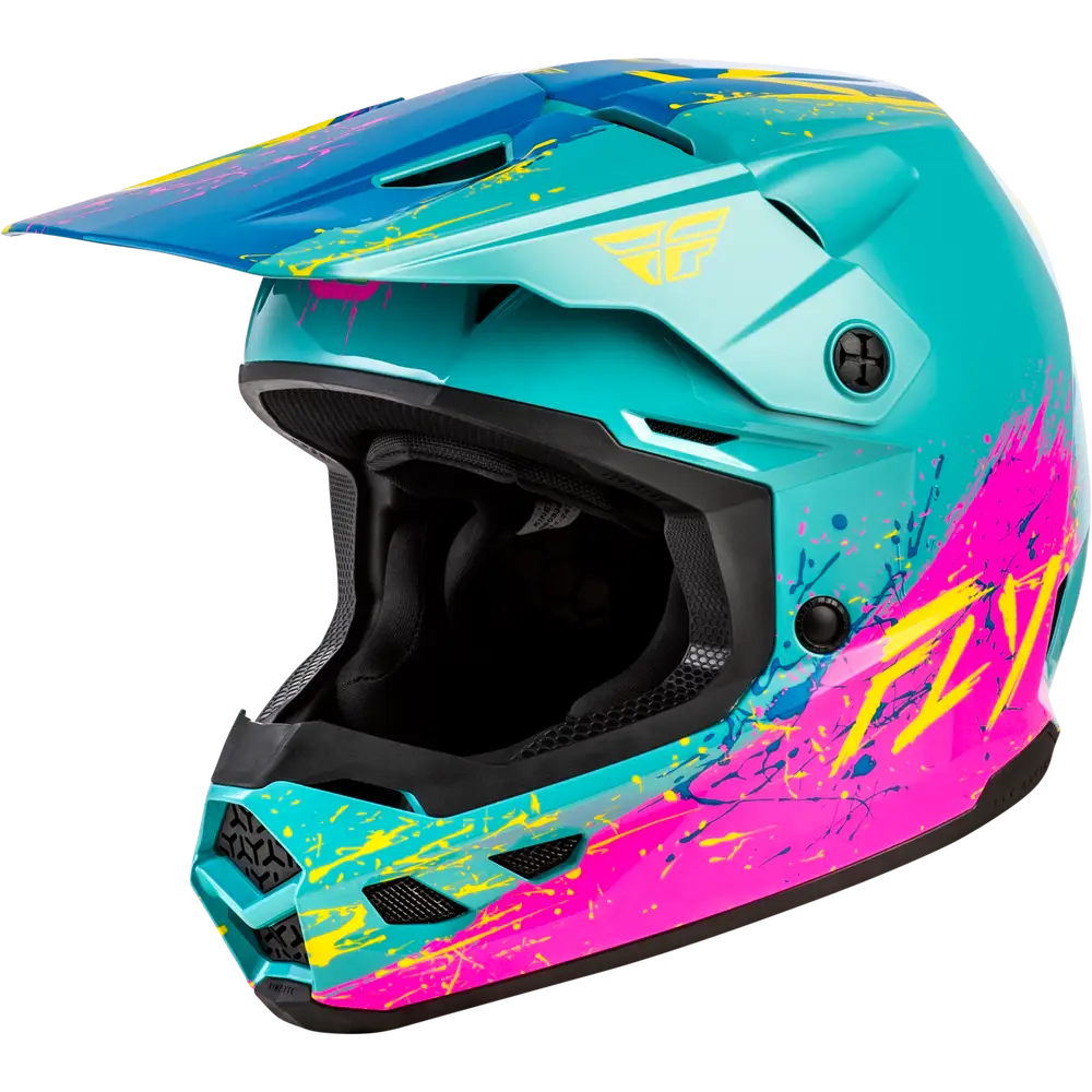 Casco para Niño Fly Racing Youth Kinetic Drip Turqoise/Pink/Yellow