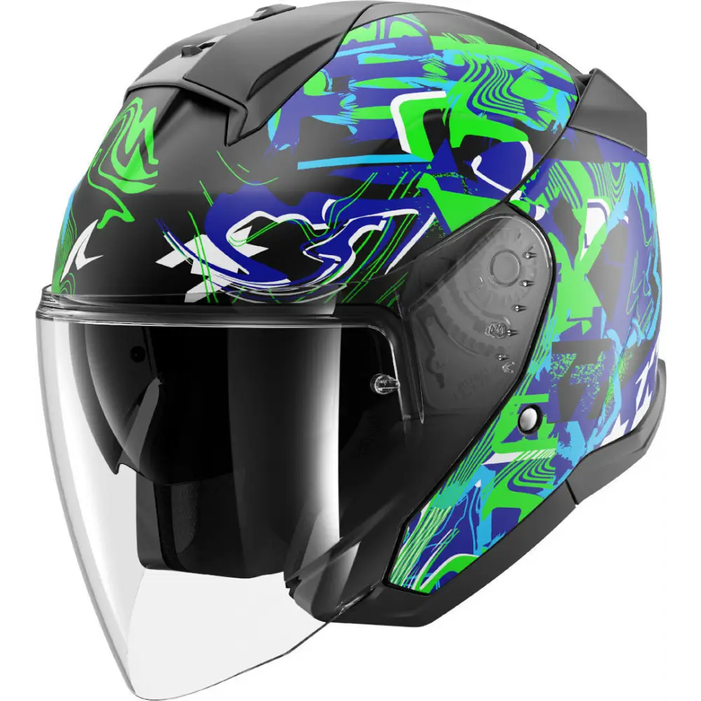 Casco Shark Skwal Jet Pranz Matt Black/Green/Blue