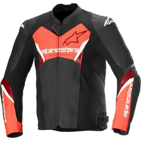 Chamarra de Piel Alpinestars Faster Airflow V3 Black/Red Fluo
