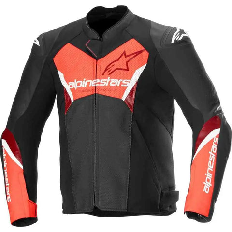 Chamarra de Piel Alpinestars Faster Airflow V3 Black/Red Fluo
