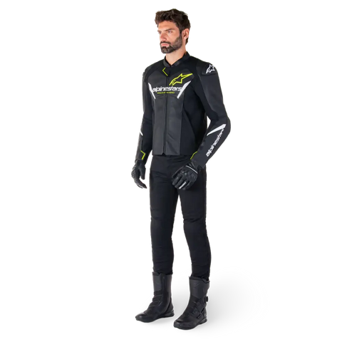 Chamarra de Piel Alpinestars Faster Airflow V3 Black/White/Yellow Fluo