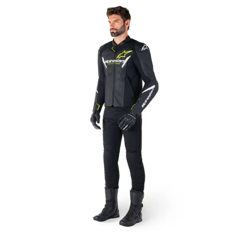 Chamarra de Piel Alpinestars Faster Airflow V3 Black/White/Yellow Fluo