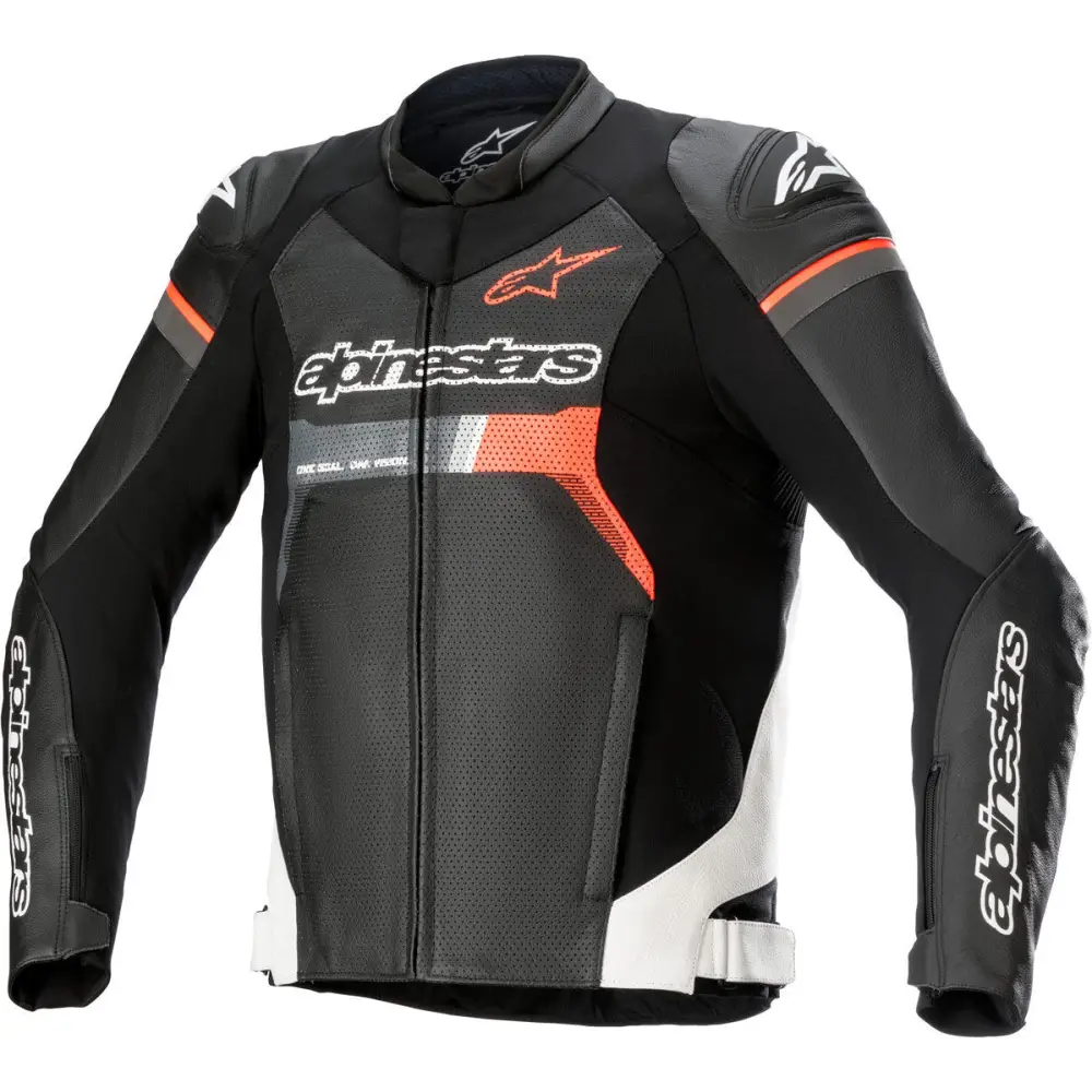 Chamarra de Piel Alpinestars GP Force Airflow Black/White/Red Fluo