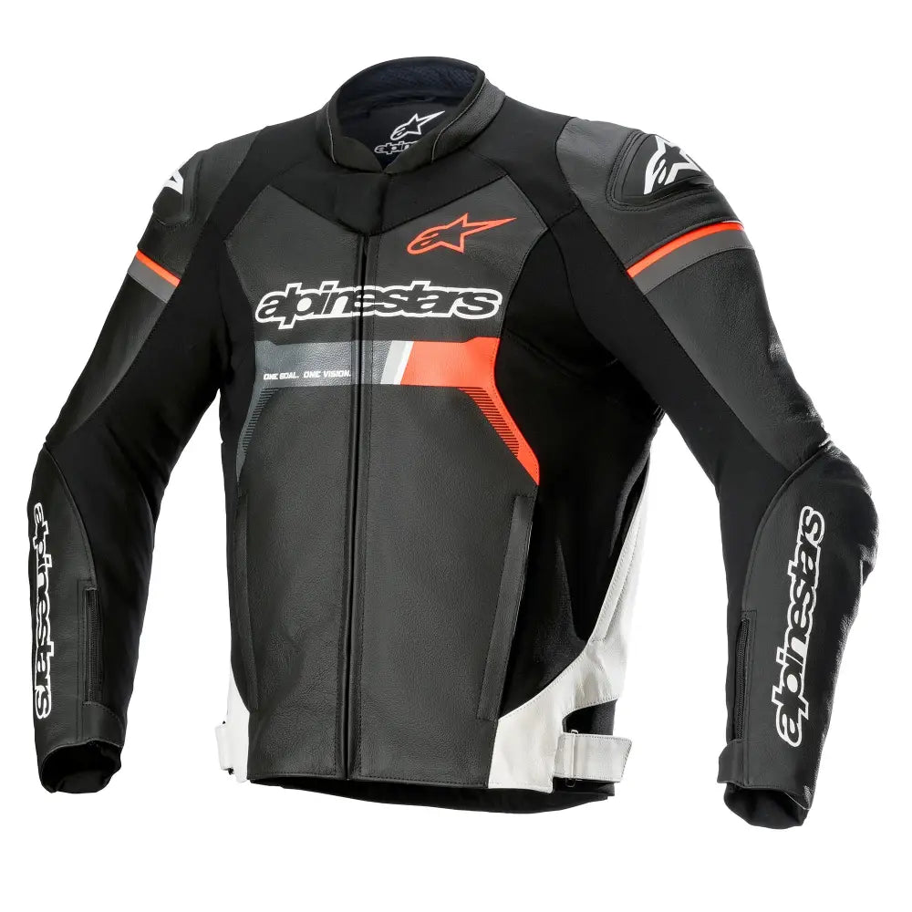 Chamarra de Piel Alpinestars GP Force Black/White/Red Fluo