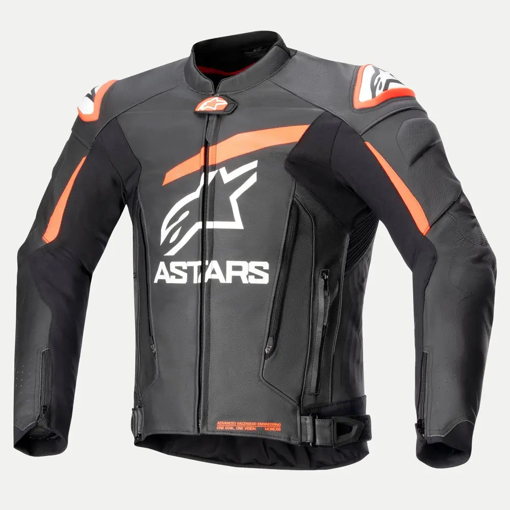 Chamarra de Piel Alpinestars GP Plus V4 Black/Red Fluo/White