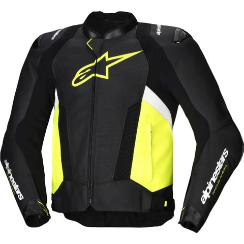 Chamarra de Piel Alpinestars Missile V3 Airflow Black/White/Yellow Fluo