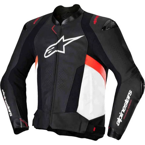 Chamarra de Piel Alpinestars Missile V3 Black/White/Red Fluo