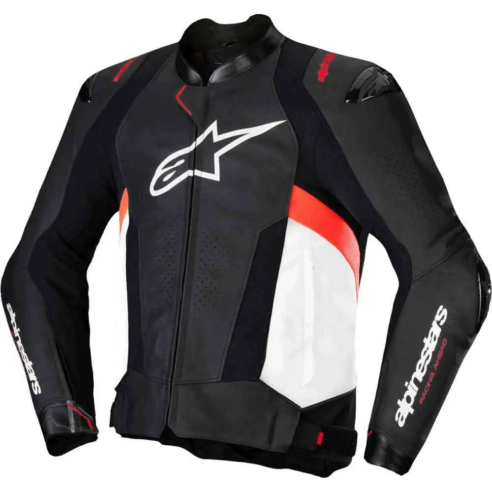 Chamarra de Piel Alpinestars Missile V3 Black/White/Red Fluo
