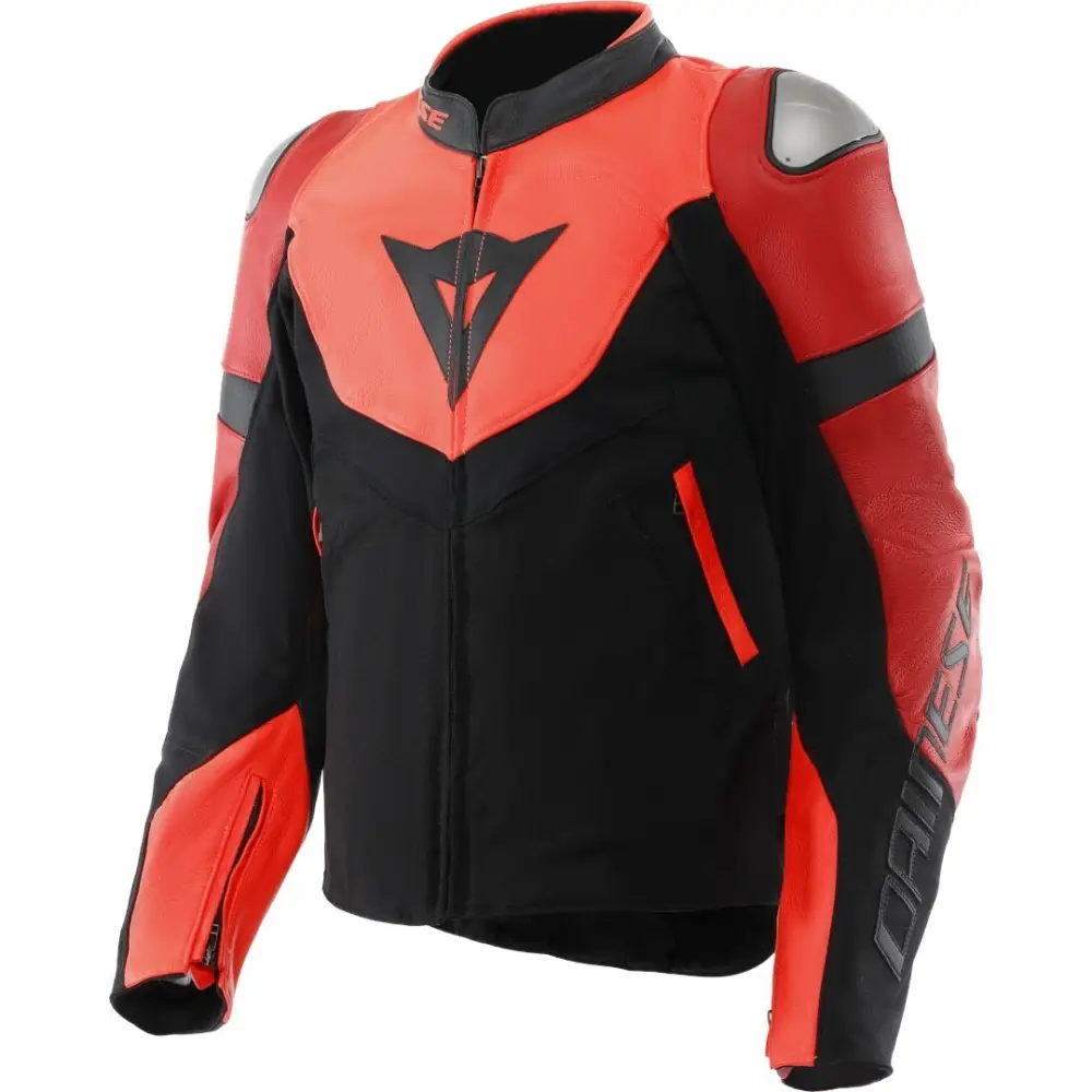 Chamarra de Piel Dainese Iperattiva Red Fluo/Black