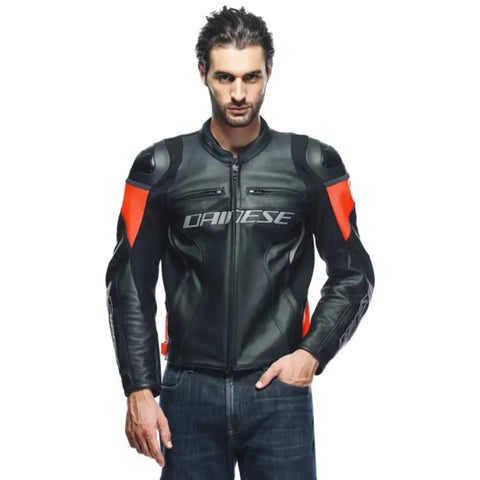 Chamarra de Piel Dainese Racing 4 Black/Fluo-Red