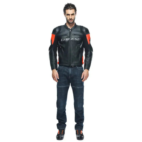 Chamarra de Piel Dainese Racing 4 Black/Fluo-Red