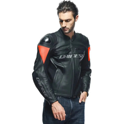 Chamarra de Piel Dainese Racing 4 Black/Fluo-Red