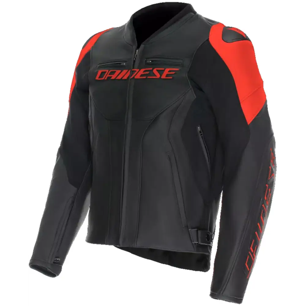 Chamarra de Piel Dainese Racing 5 Black/Black/Red Fluo