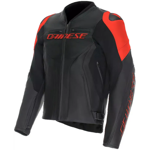 Chamarra de Piel Dainese Racing 5 Black/Black/Red Fluo