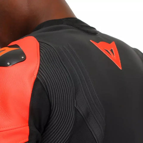 Chamarra de Piel Dainese Racing 5 Black/Black/Red Fluo
