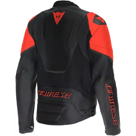 Chamarra de Piel Dainese Racing 5 Black/Black/Red Fluo