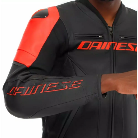 Chamarra de Piel Dainese Racing 5 Black/Black/Red Fluo