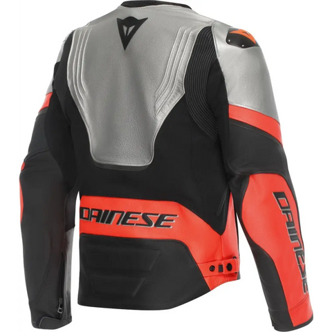 Chamarra de Piel Dainese Racing 5 Silver/Black/Red Fluo