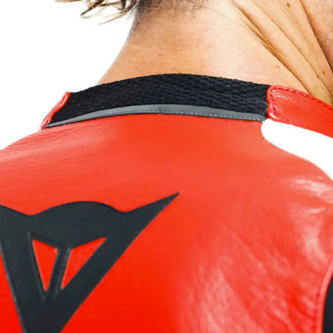 Chamarra de Piel Dainese Sportiva Black-Matt/Lava-Red/White