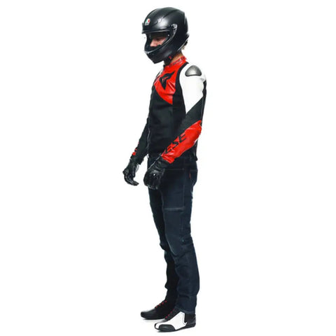 Chamarra de Piel Dainese Sportiva Black-Matt/Lava-Red/White