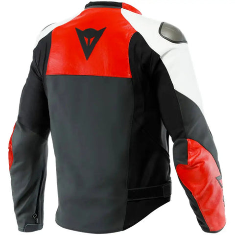 Chamarra de Piel Dainese Sportiva Black-Matt/Lava-Red/White