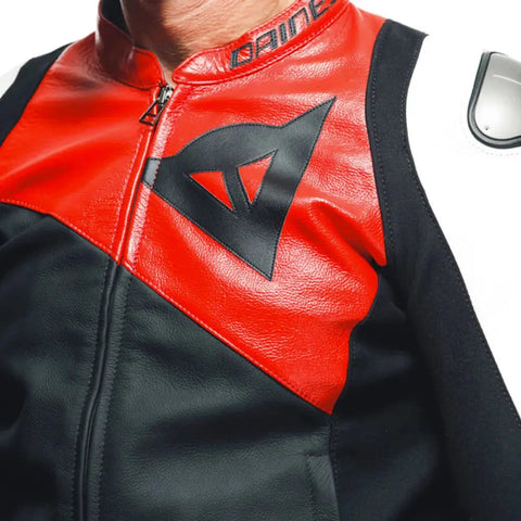 Chamarra de Piel Dainese Sportiva Black-Matt/Lava-Red/White