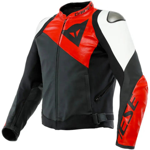 Chamarra de Piel Dainese Sportiva Black-Matt/Lava-Red/White