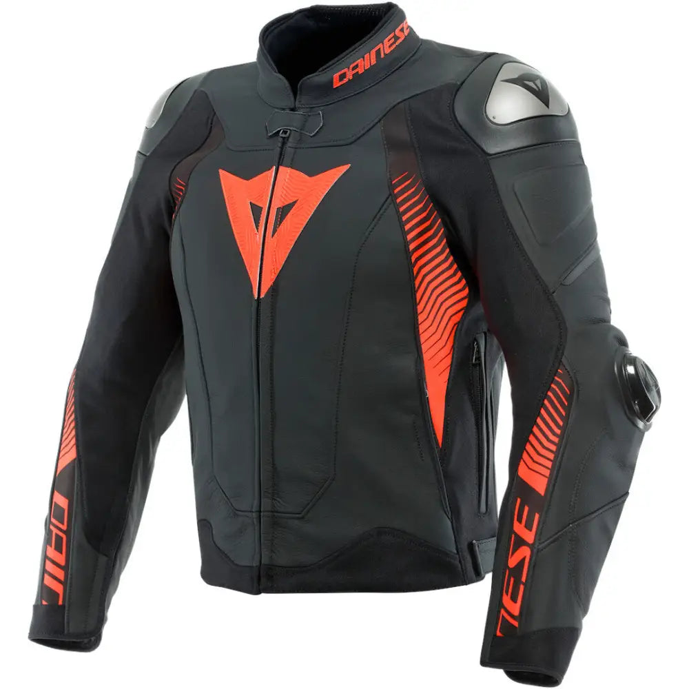 Chamarra de Piel Dainese Super Speed 4 Matt-Black/Fluo Red