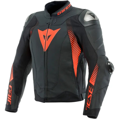 Chamarra de Piel Dainese Super Speed 4 Matt-Black/Fluo Red