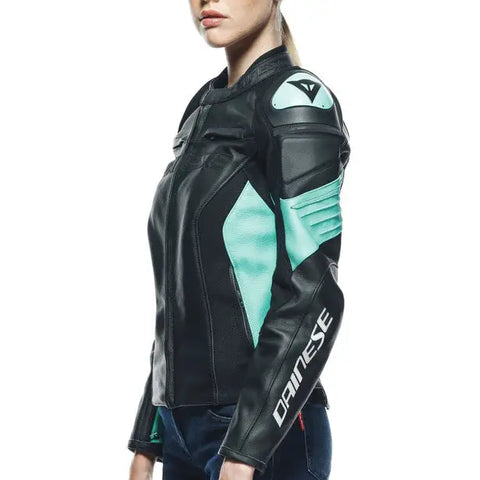Chamarra de Piel para Mujer Dainese Racing 4 Black/Acqua-Green
